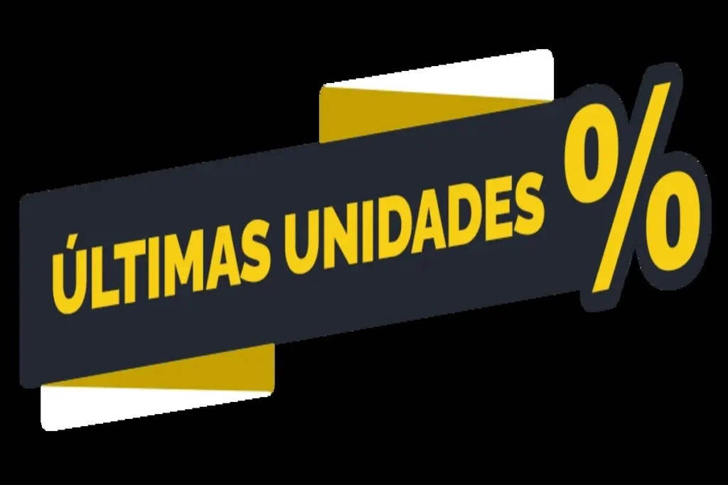 Banner promocional com texto “Últimas unidades” e símbolo de porcentagem em destaque