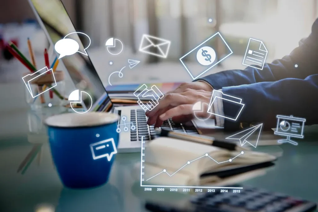 Captação de leads, geração de leads, marketing digital, estratégia de vendas, análise de dados, negócios, icons de negócios, tecnologia